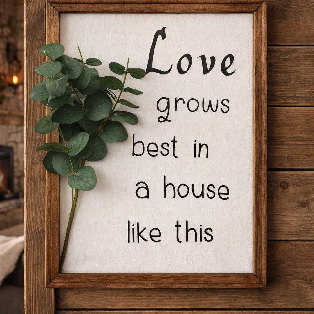 Love Grows Quote Wall Art with Brown Frame